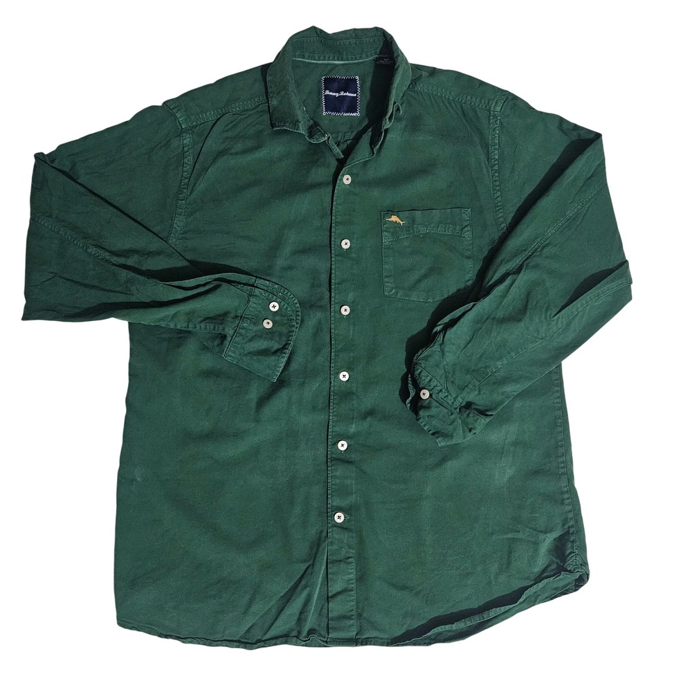 Tommy Bahama Mens Small Green Cotton Silk Blend Long Sleeve Button Down Shirt